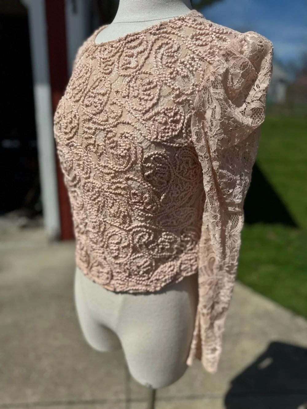 Zara Trafaluc Lace Crewneck Long-Sleeve Top - Size Small